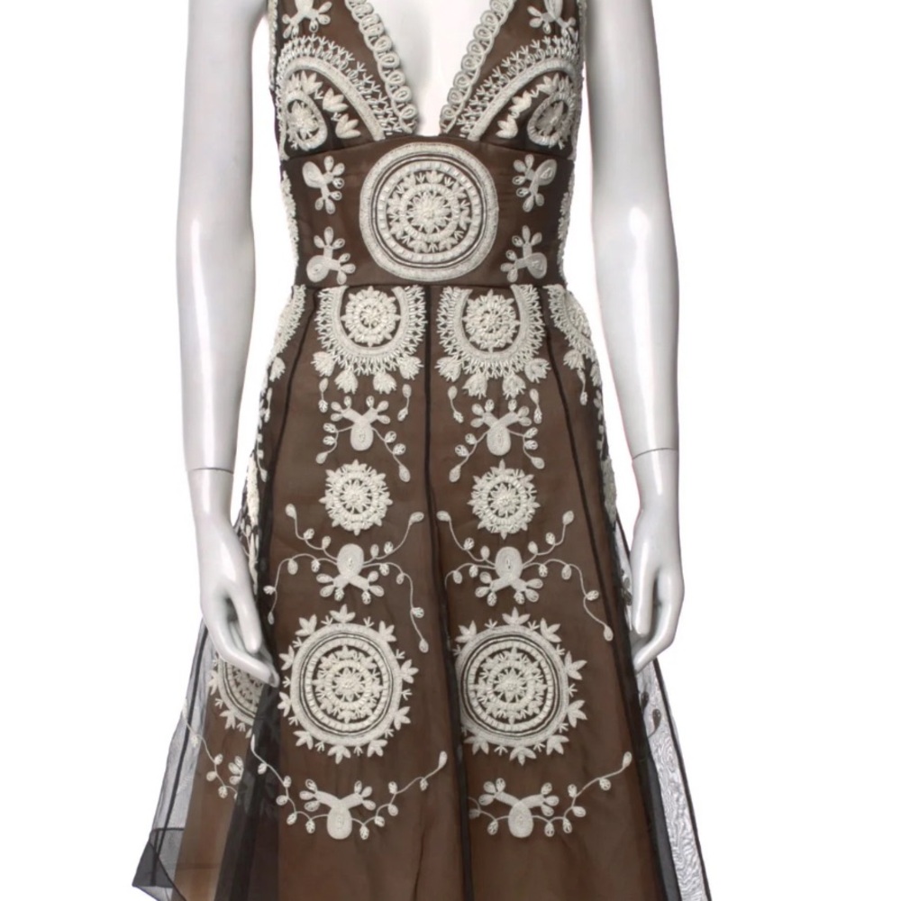 Elegant Brown and Cream Embroidered Dress